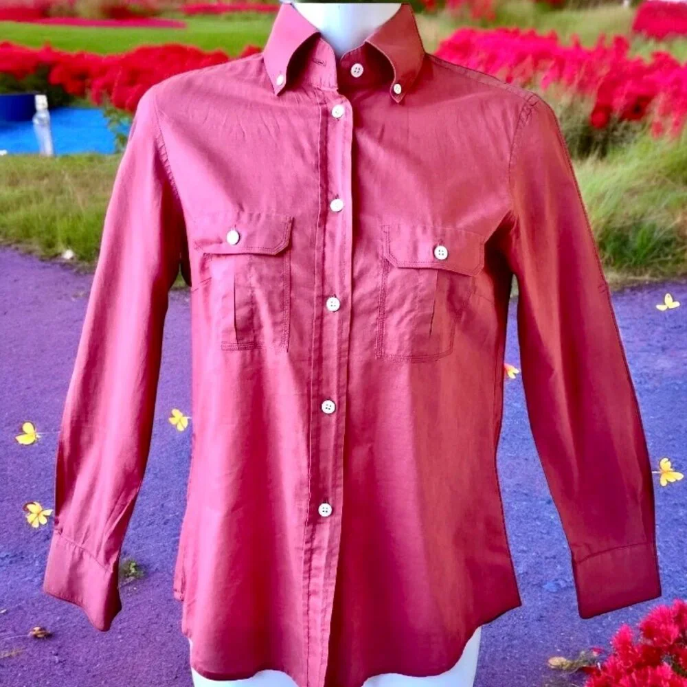 J. Crew Vintage 90's Hong Kong Button-Up Long Sleeve Shirt Top Size ZERO…